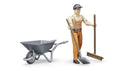 Bruder Municipal Worker Figure Set With Wheel Barrow And Accessories