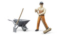 Bruder Municipal Worker Figure Set With Wheel Barrow And Accessories