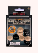 Kroeger Wooden Crokinole, Checkers, Backgammon 30 Pieces
