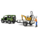 Bruder Land Rover With Trailer, Worker and JCB Excavator